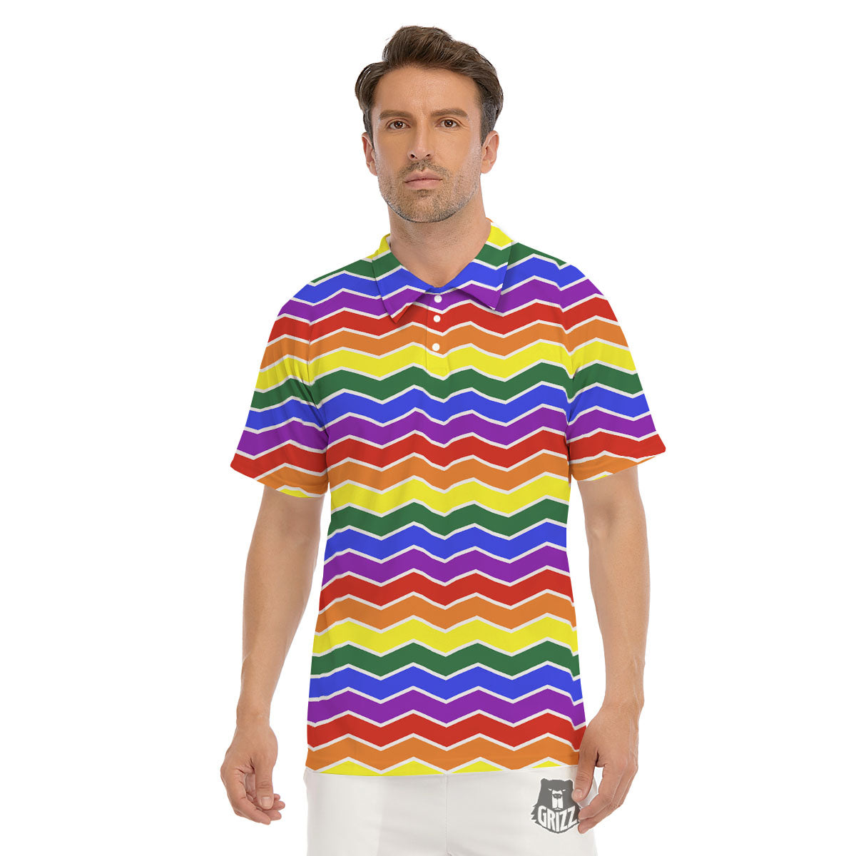 Rainbow Chevron LGBT Pride Print Pattern Men's Golf Shirts-grizzshop