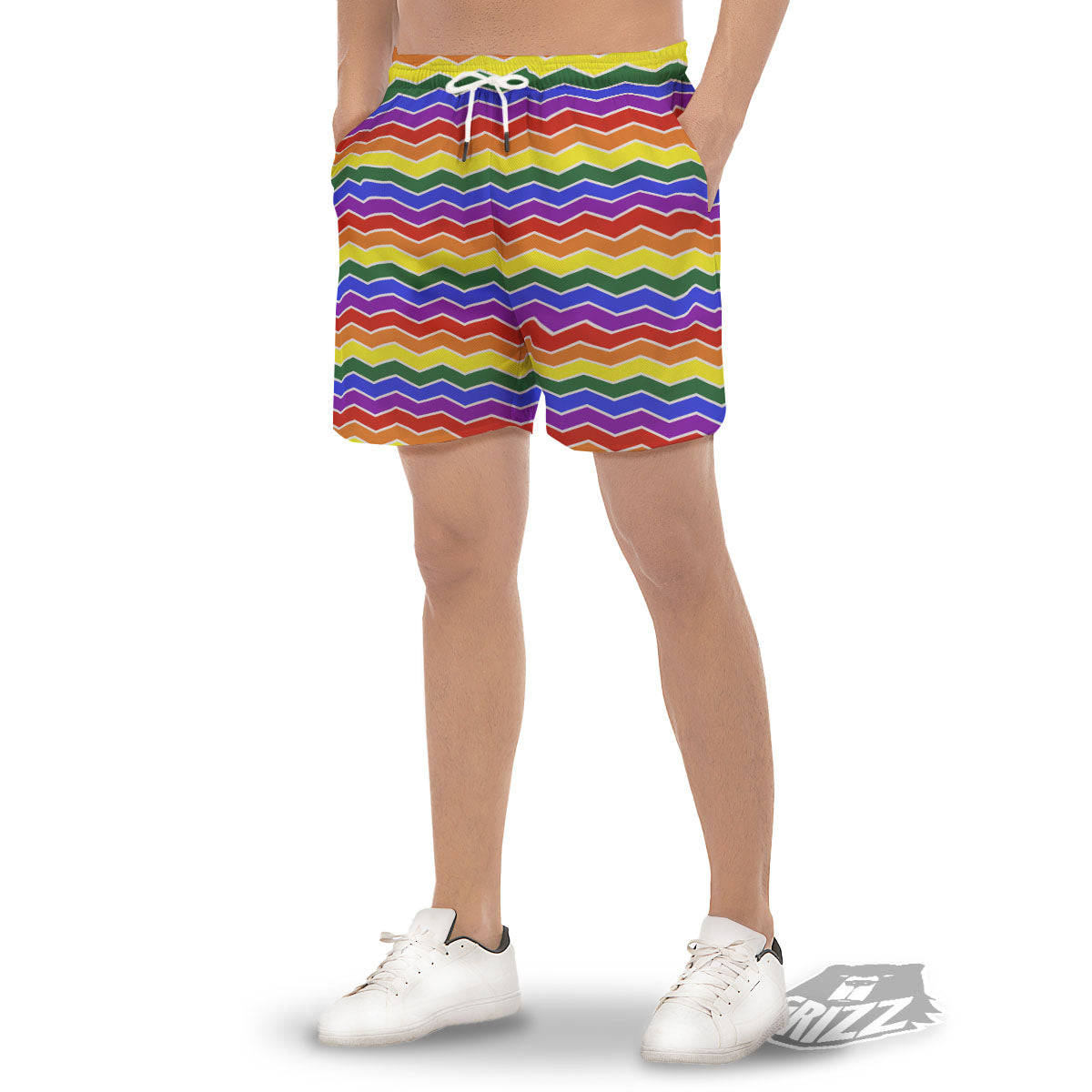 Rainbow Chevron LGBT Pride Print Pattern Men's Gym Shorts-grizzshop