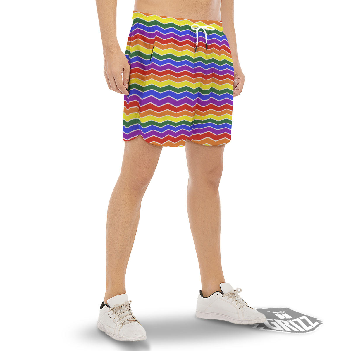 Rainbow Chevron LGBT Pride Print Pattern Men's Gym Shorts-grizzshop