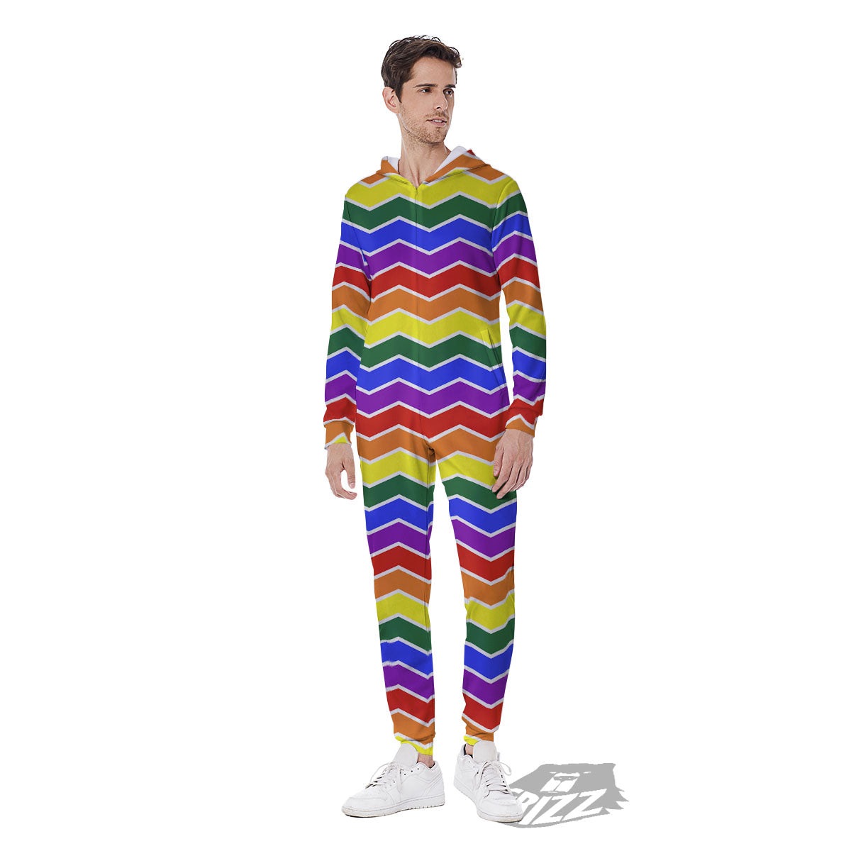 Rainbow Chevron LGBT Pride Print Pattern Men's Jumpsuit-grizzshop