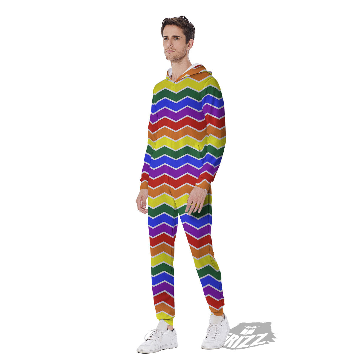 Rainbow Chevron LGBT Pride Print Pattern Men's Jumpsuit-grizzshop