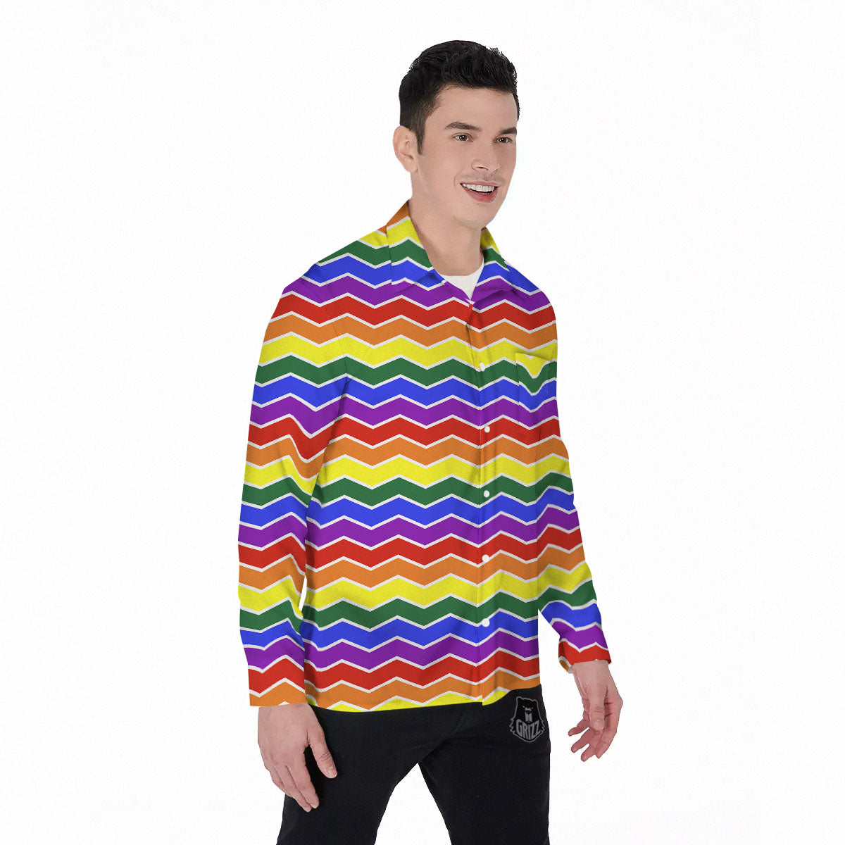 Rainbow Chevron LGBT Pride Print Pattern Men's Long Sleeve Shirts-grizzshop