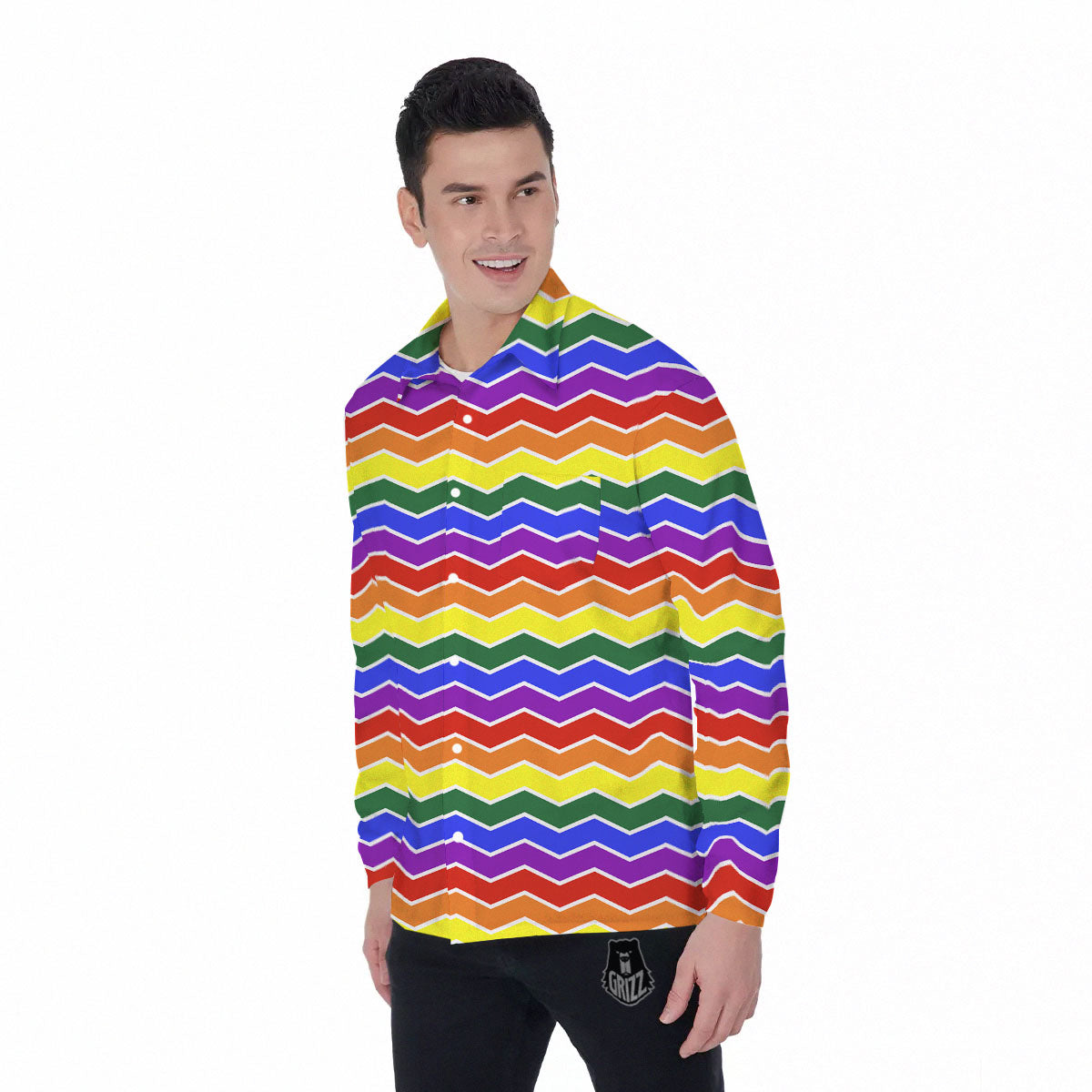 Rainbow Chevron LGBT Pride Print Pattern Men's Long Sleeve Shirts-grizzshop