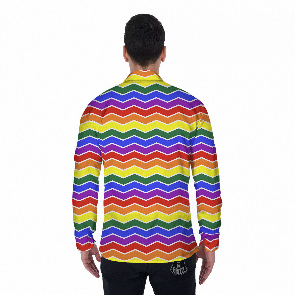 Rainbow Chevron LGBT Pride Print Pattern Men's Long Sleeve Shirts-grizzshop