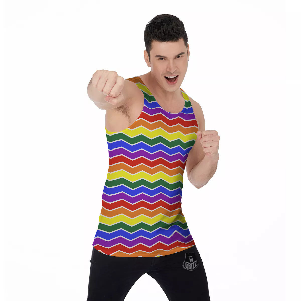 Rainbow Chevron LGBT Pride Print Pattern Men's Tank Top-grizzshop