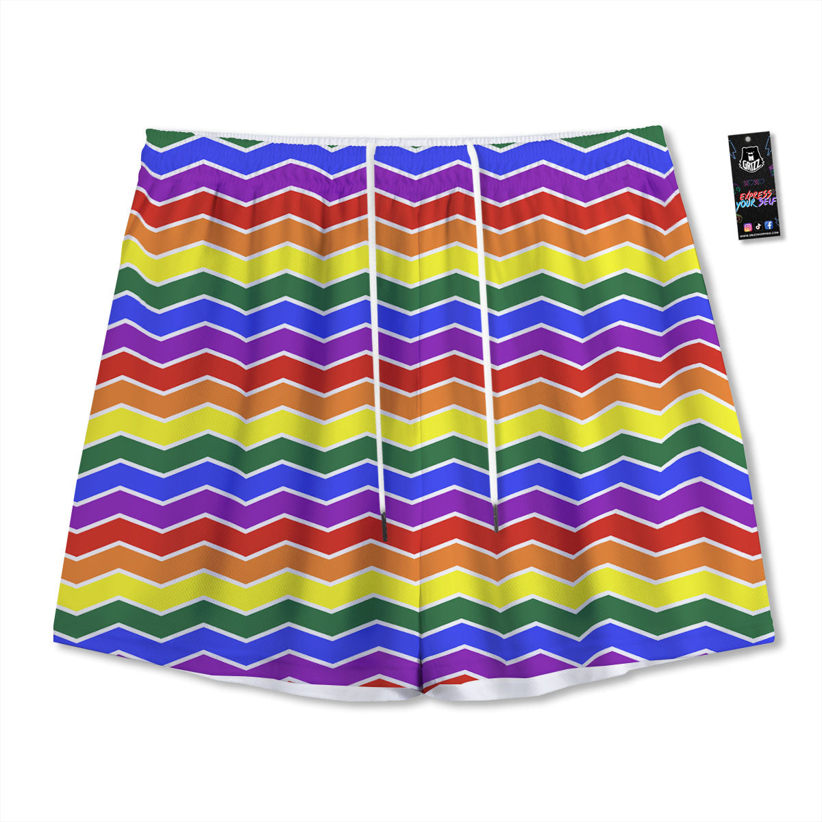 Rainbow Chevron LGBT Pride Print Pattern Mesh Shorts