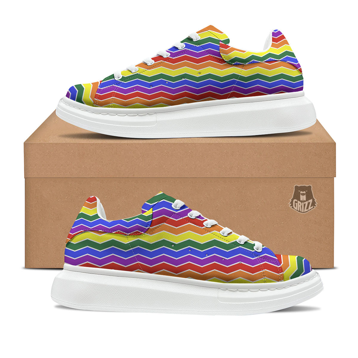 Rainbow Chevron LGBT Pride Print Pattern Platform Shoes-grizzshop