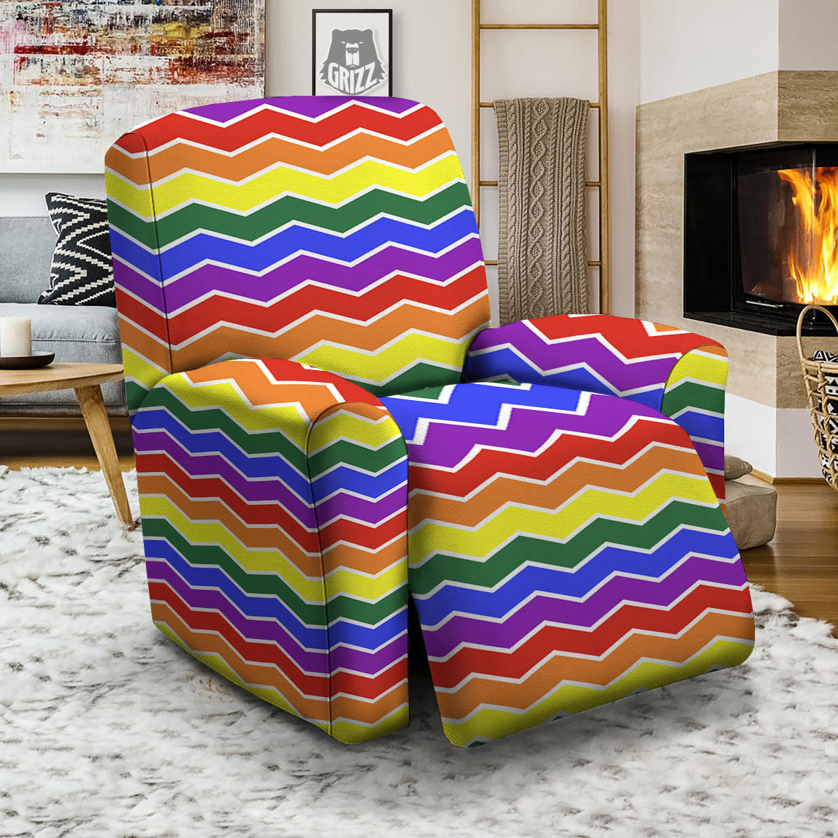 Rainbow Chevron LGBT Pride Print Pattern Recliner Slipcover-grizzshop