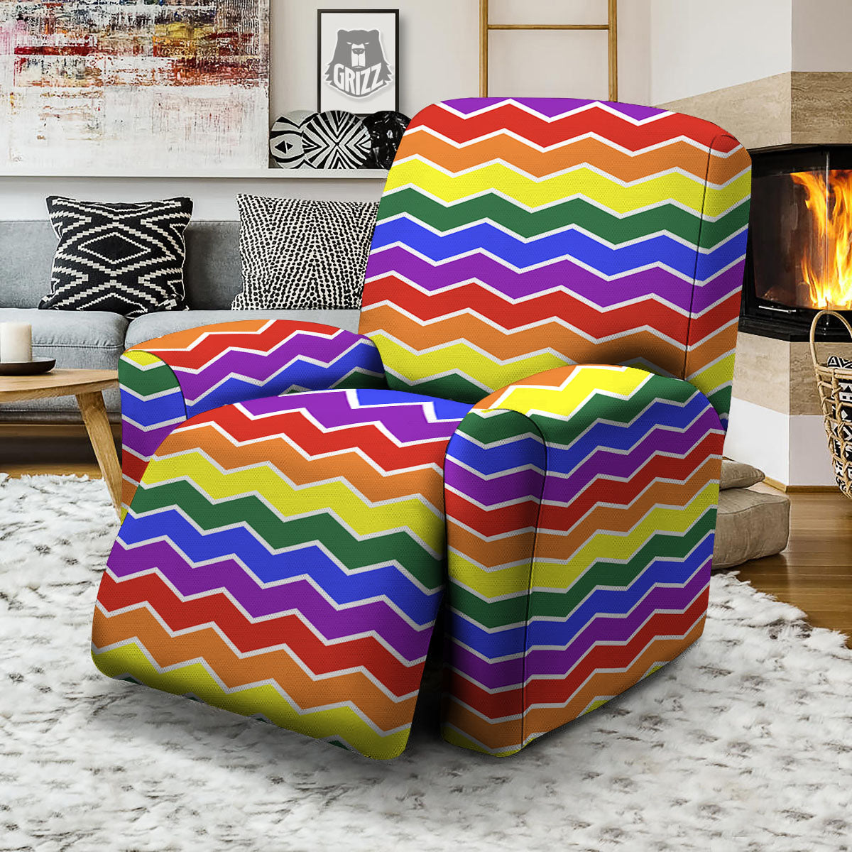 Rainbow Chevron LGBT Pride Print Pattern Recliner Slipcover-grizzshop