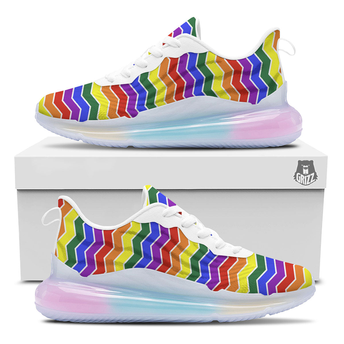 Rainbow Chevron LGBT Pride Print Pattern Running Sneakers-grizzshop