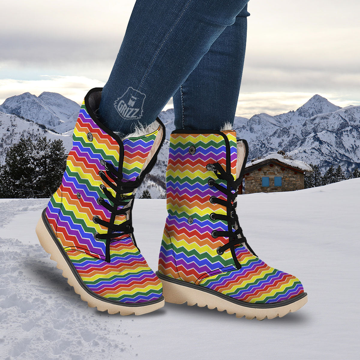 Rainbow Chevron LGBT Pride Print Pattern Snow Boots-grizzshop