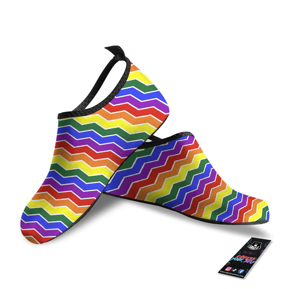 Rainbow Chevron LGBT Pride Print Pattern Water Shoes-grizzshop