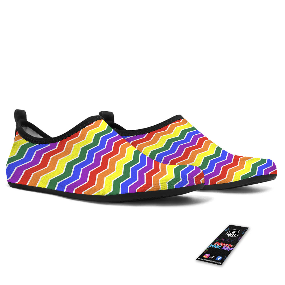 Rainbow Chevron LGBT Pride Print Pattern Water Shoes-grizzshop