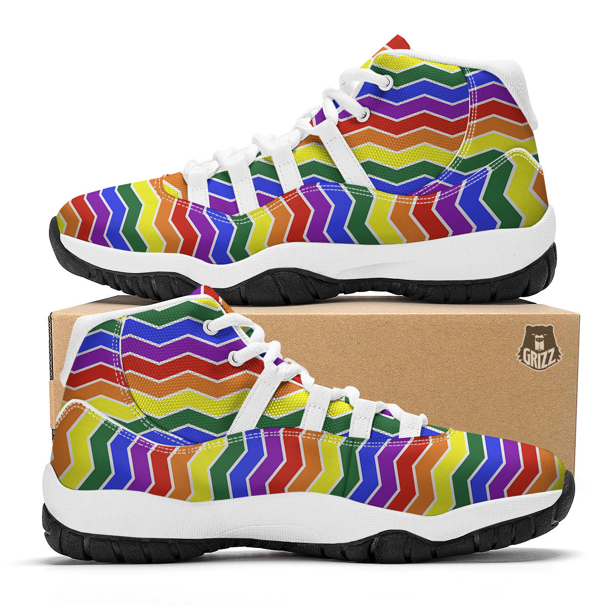 Rainbow Chevron LGBT Pride Print Pattern White Bball Shoes-grizzshop