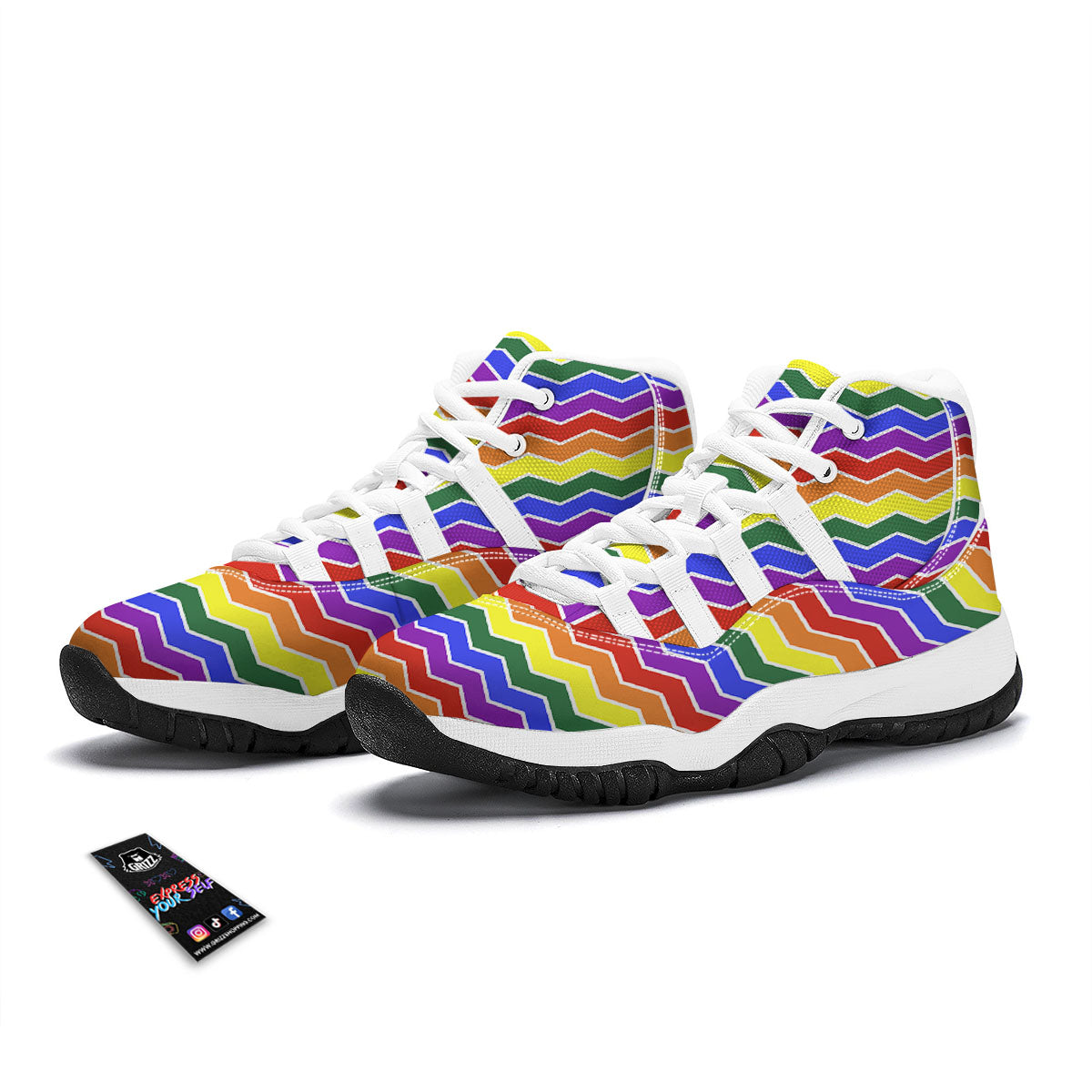 Rainbow Chevron LGBT Pride Print Pattern White Bball Shoes-grizzshop