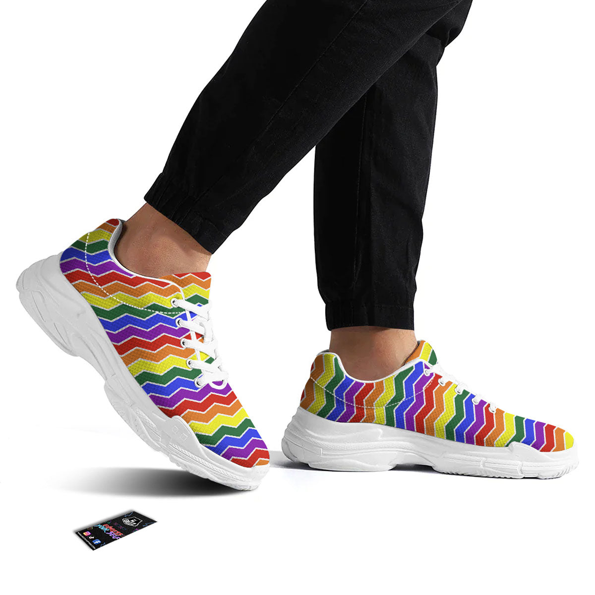 Rainbow Chevron LGBT Pride Print Pattern White Chunky Shoes-grizzshop