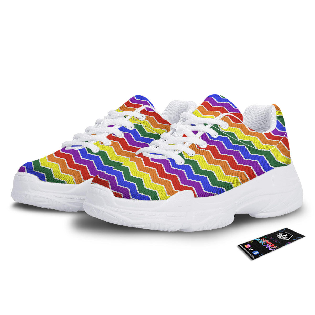 Rainbow Chevron LGBT Pride Print Pattern White Chunky Shoes-grizzshop