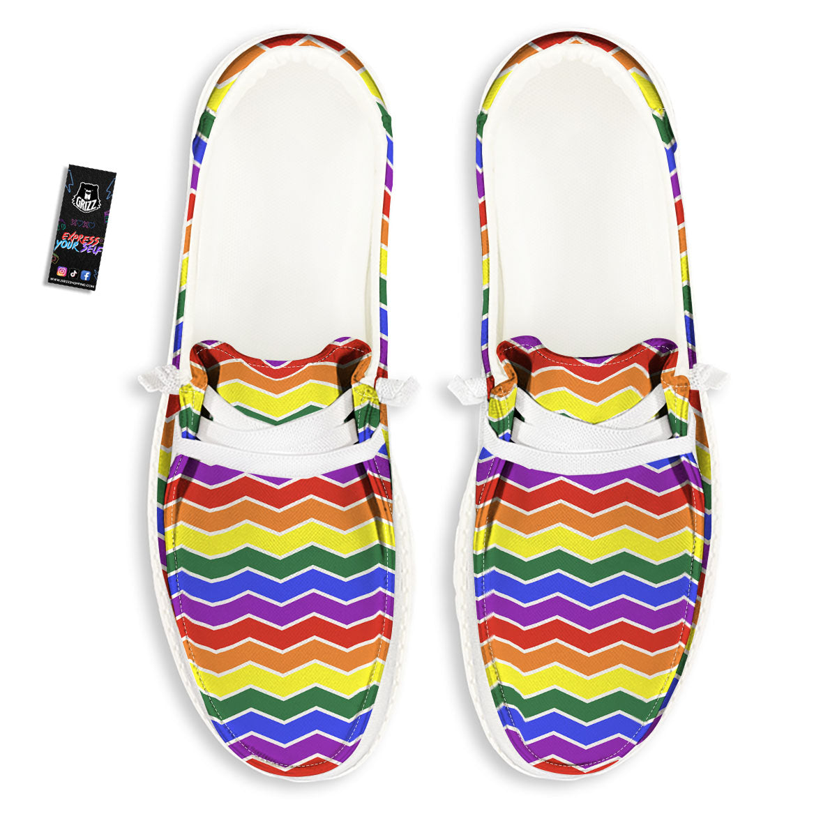 Rainbow Chevron LGBT Pride Print Pattern White Loafers-grizzshop