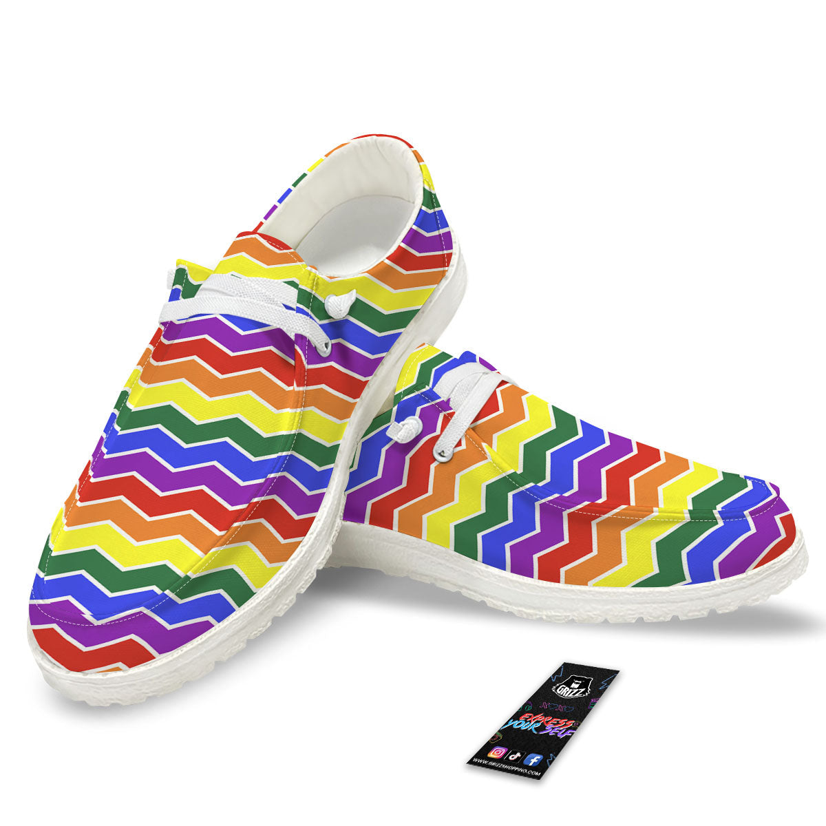 Rainbow Chevron LGBT Pride Print Pattern White Loafers-grizzshop