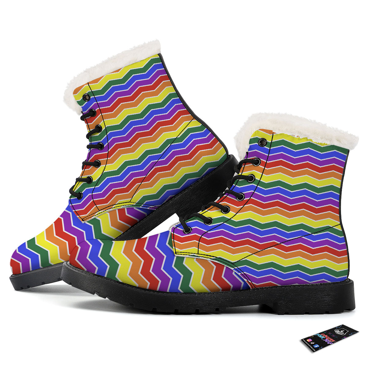 Rainbow Chevron LGBT Pride Print Pattern Winter Boots-grizzshop