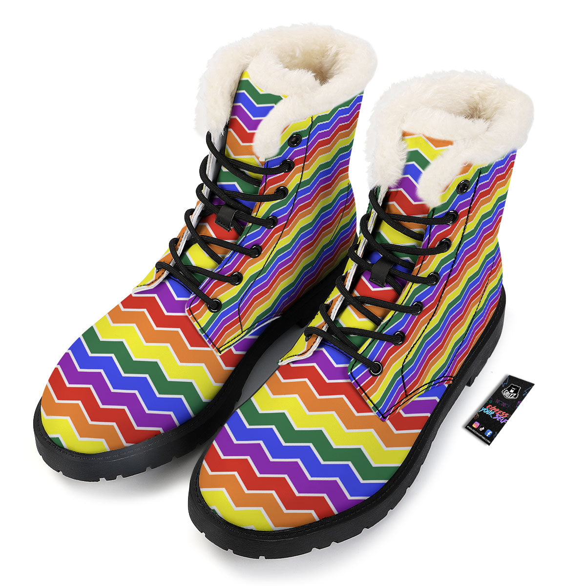 Rainbow Chevron LGBT Pride Print Pattern Winter Boots-grizzshop