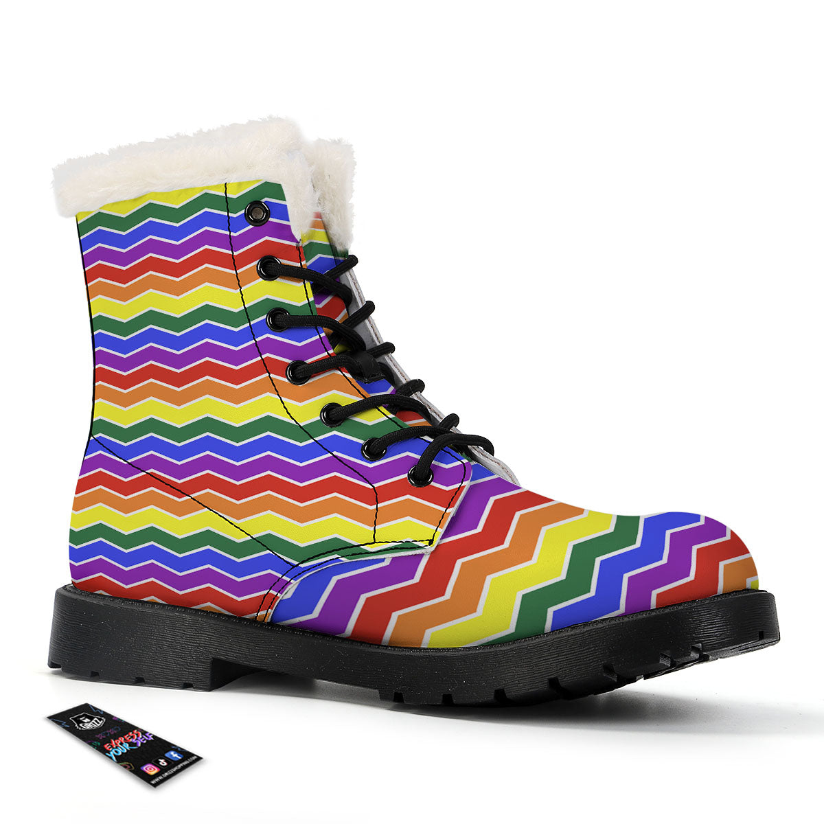 Rainbow Chevron LGBT Pride Print Pattern Winter Boots-grizzshop