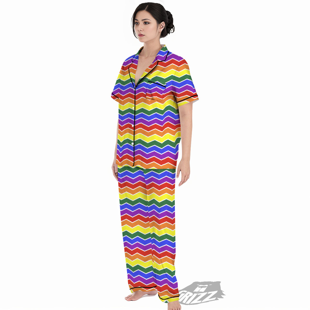 Rainbow Chevron LGBT Pride Print Pattern Women's Pajamas Set-grizzshop