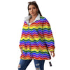 Rainbow Chevron LGBT Pride Print Pattern Women's Sherpa Jacket-grizzshop