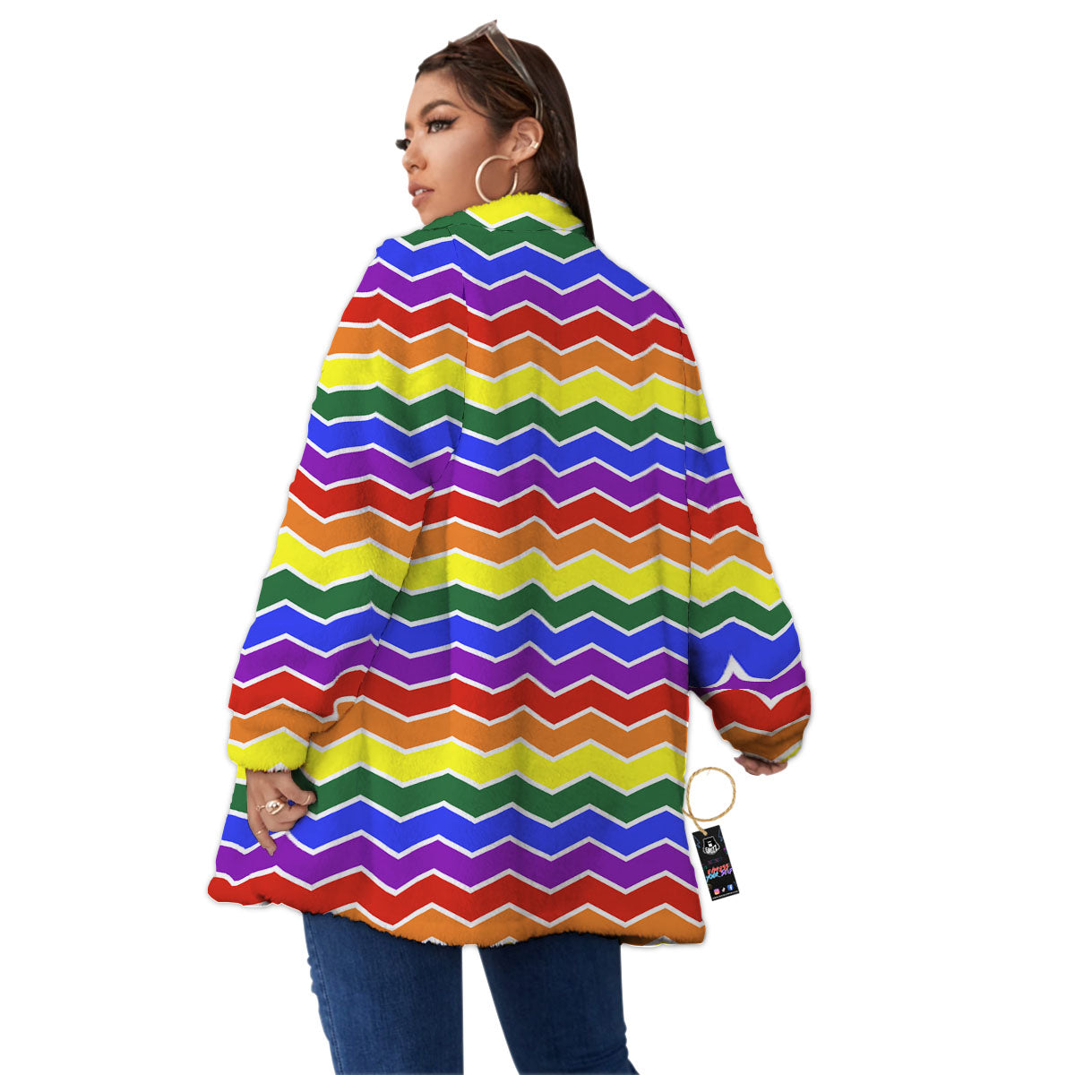 Rainbow Chevron LGBT Pride Print Pattern Women's Sherpa Jacket-grizzshop