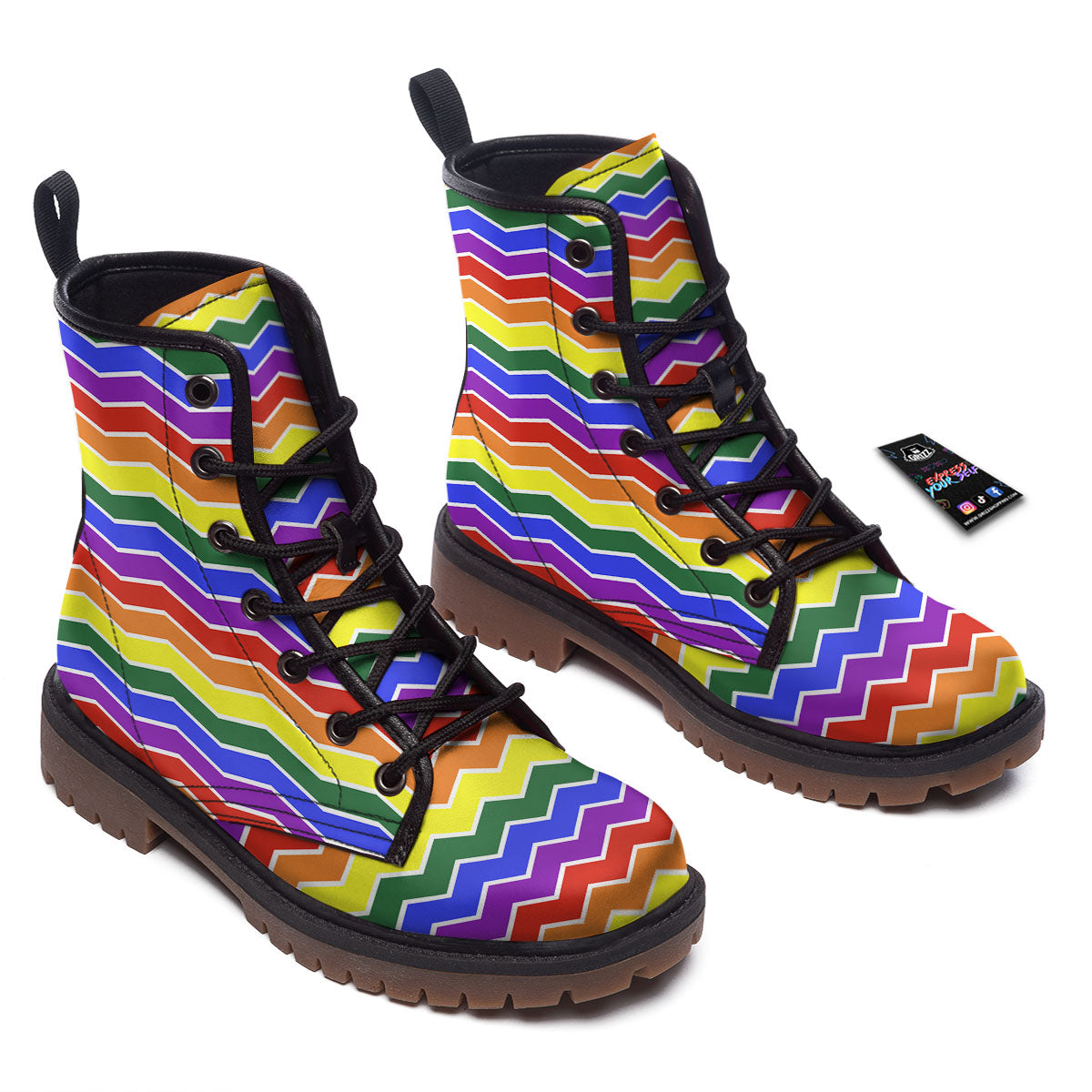 Rainbow Chevron LGBT Pride Print Pattern Work Boots-grizzshop