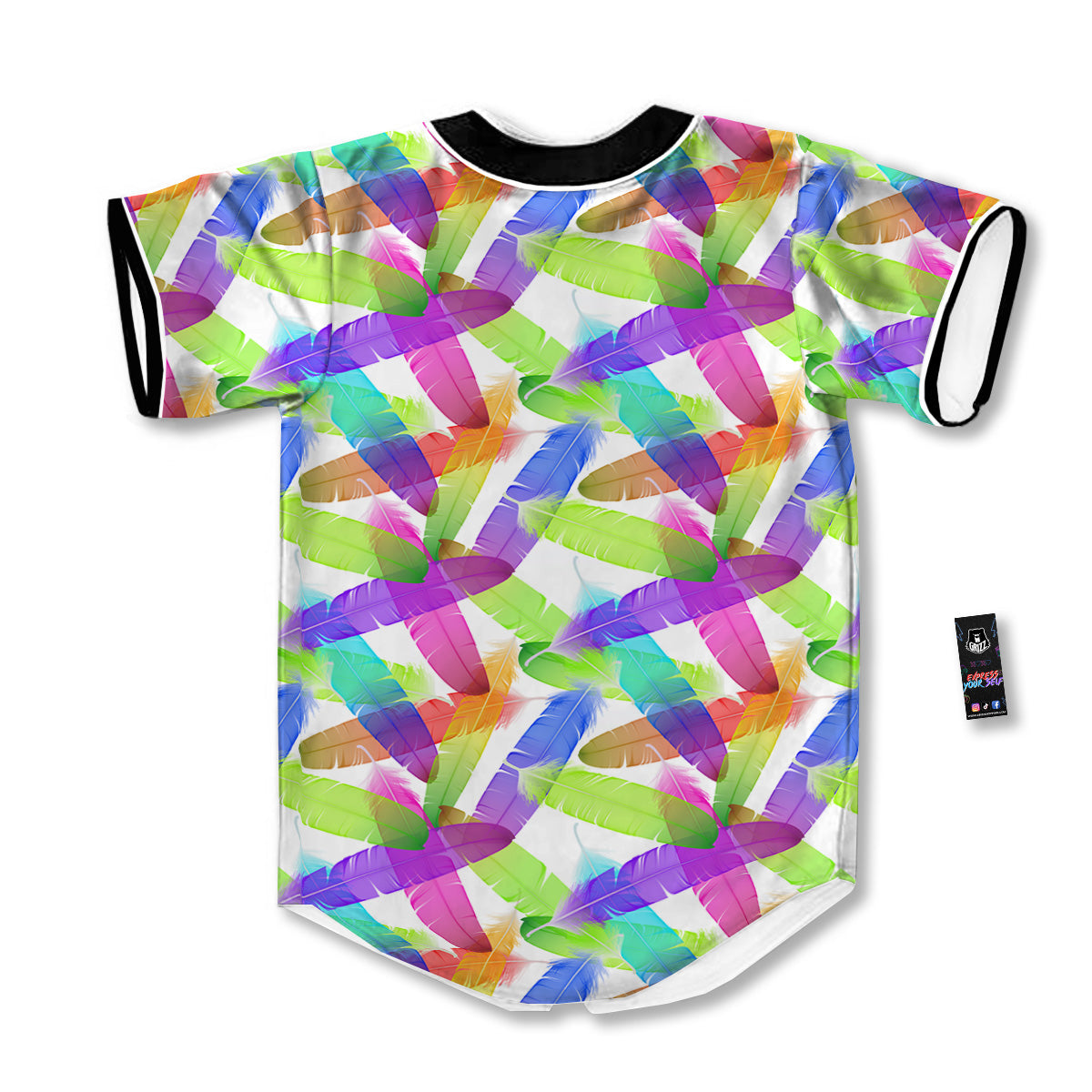 Rainbow Color Feather Print Pattern Baseball Jersey-grizzshop