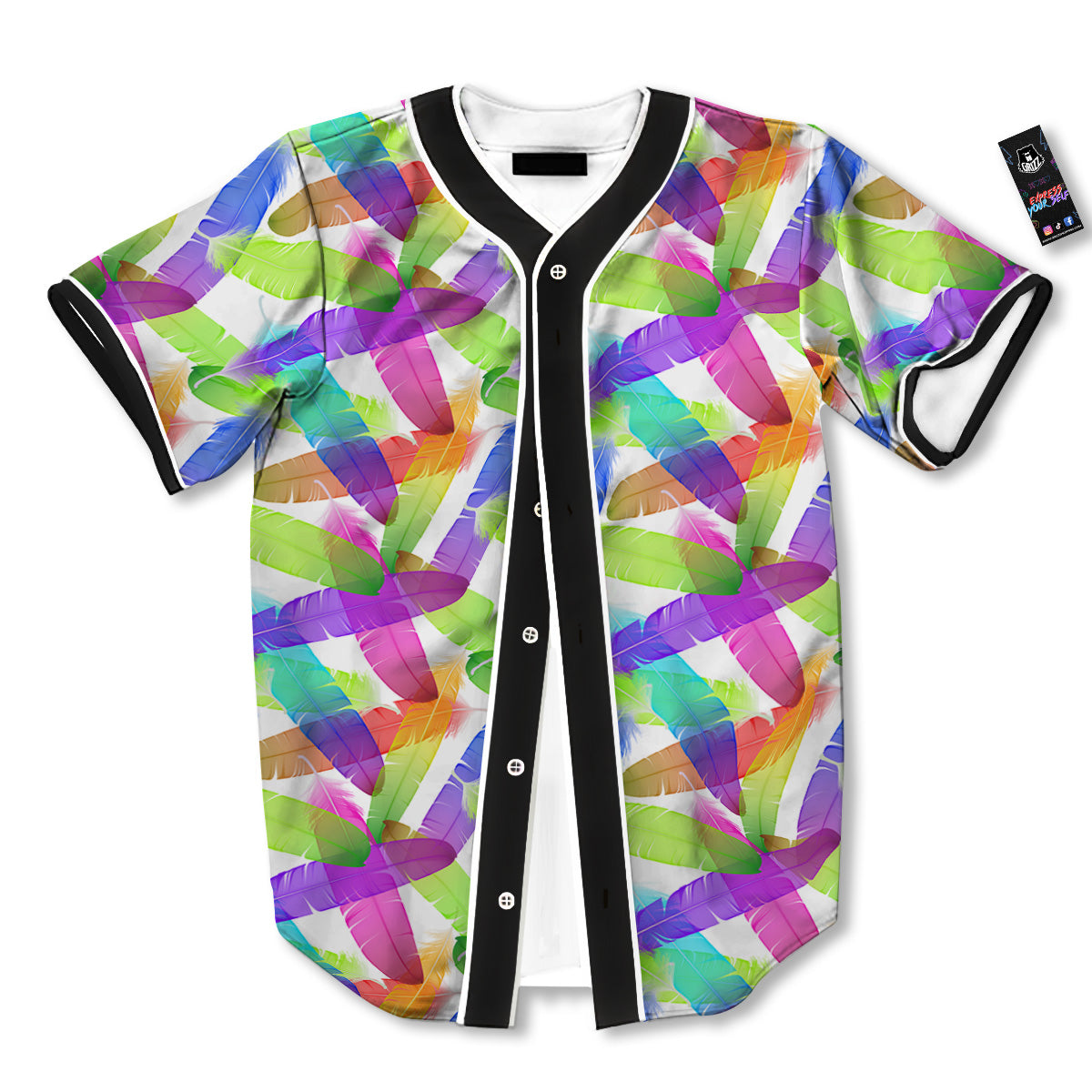 Rainbow Color Feather Print Pattern Baseball Jersey-grizzshop