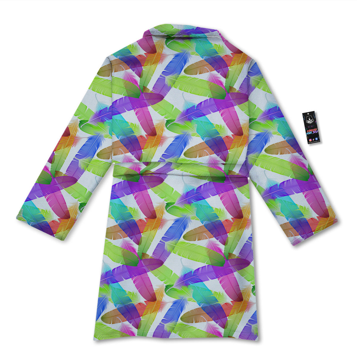 Rainbow Color Feather Print Pattern Bathrobe-grizzshop
