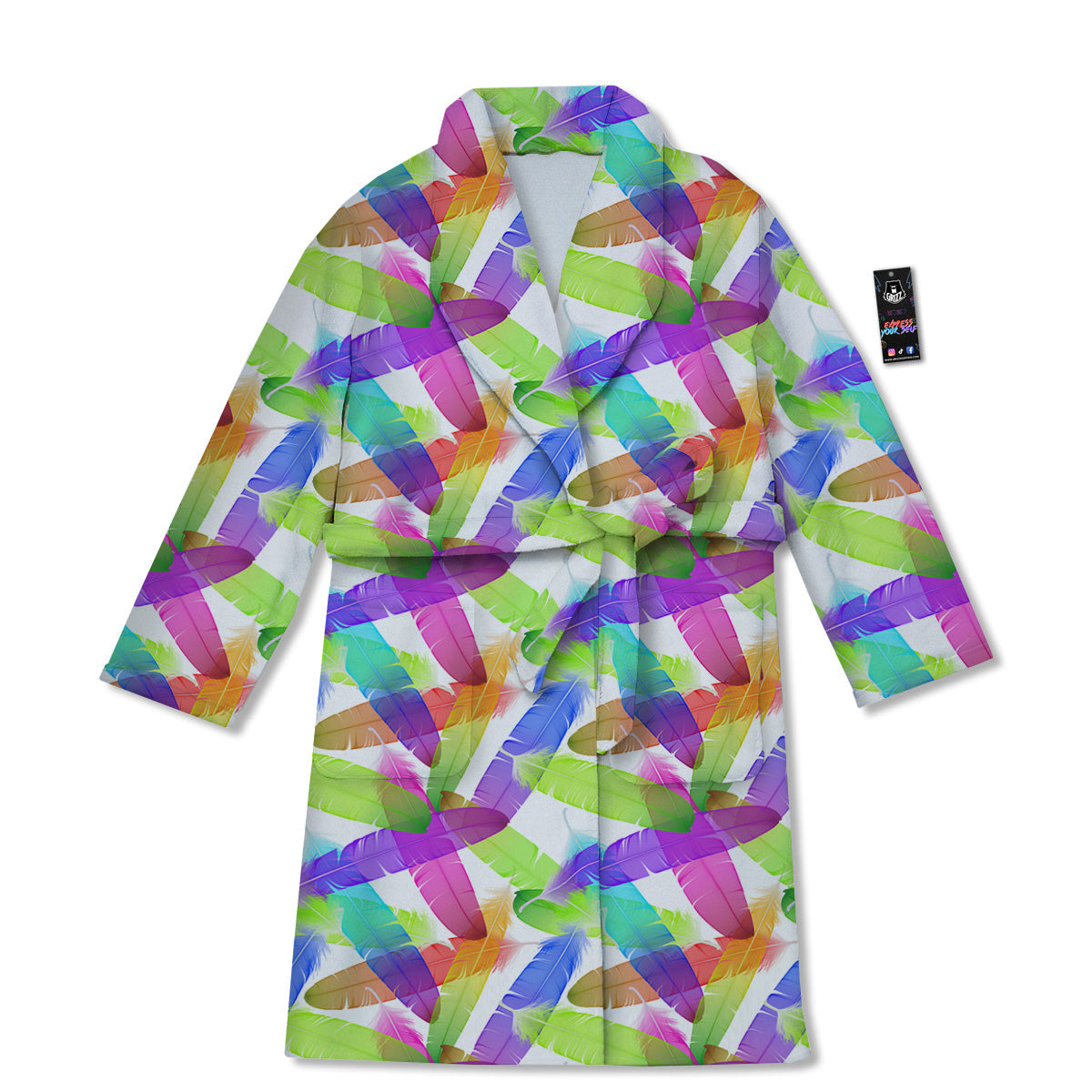 Rainbow Color Feather Print Pattern Bathrobe-grizzshop