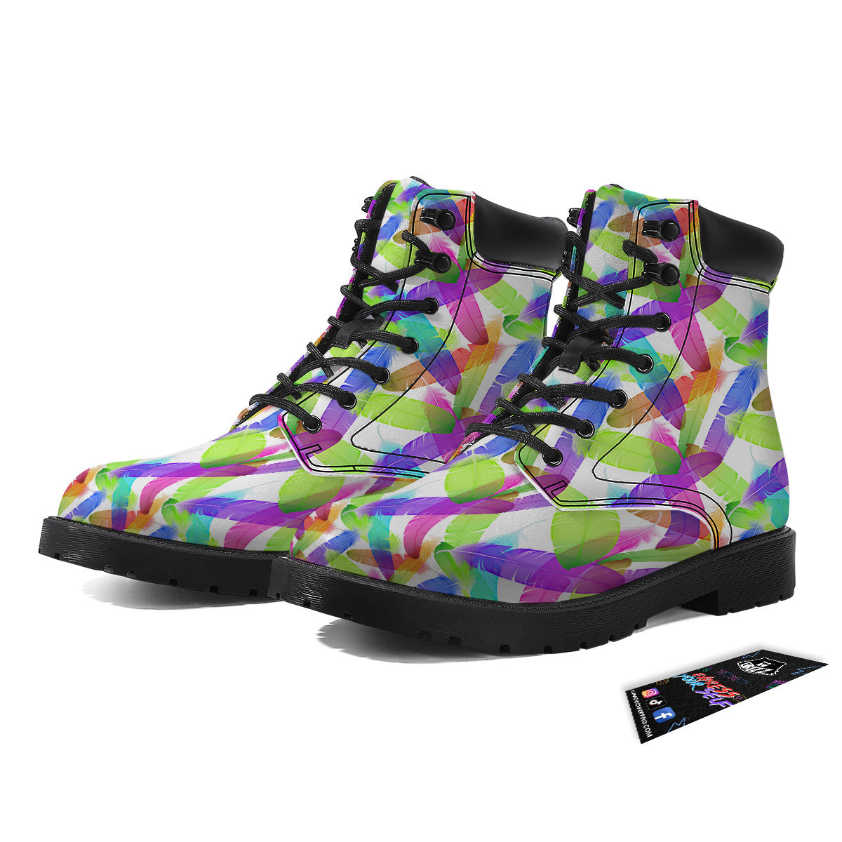 Rainbow Color Feather Print Pattern Boots-grizzshop