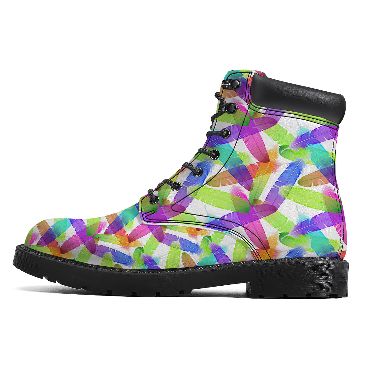 Rainbow Color Feather Print Pattern Boots-grizzshop