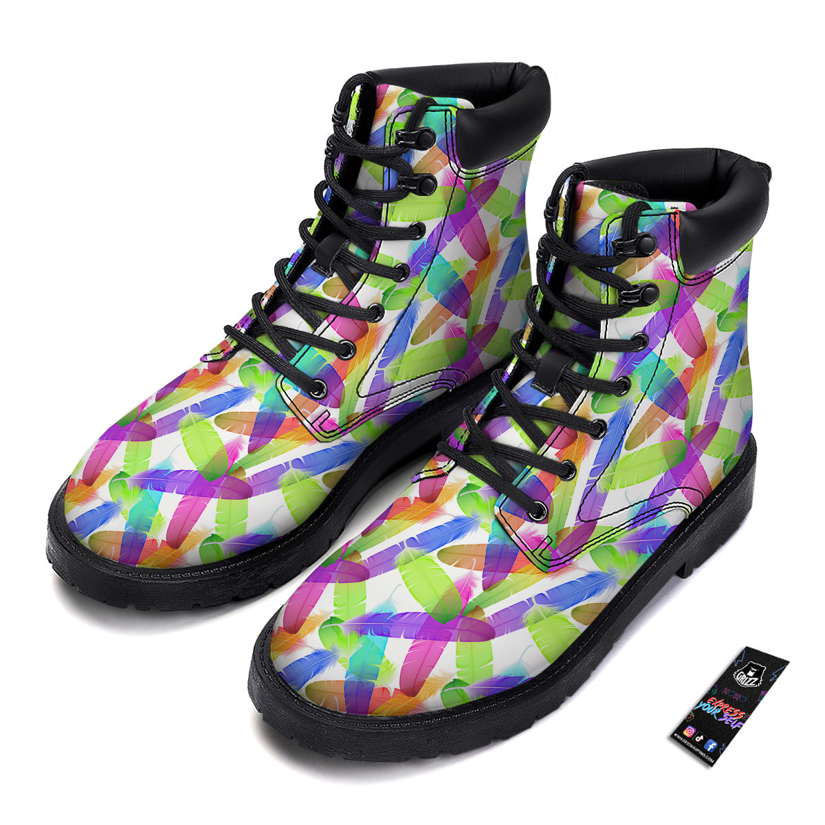 Rainbow Color Feather Print Pattern Boots-grizzshop