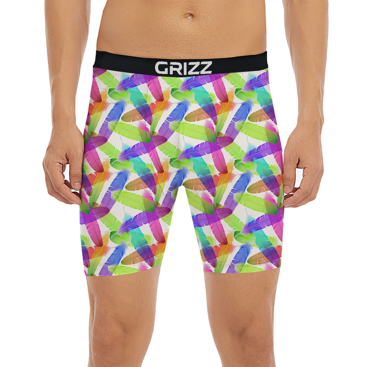 Rainbow Color Feather Print Pattern Boxer Briefs-grizzshop