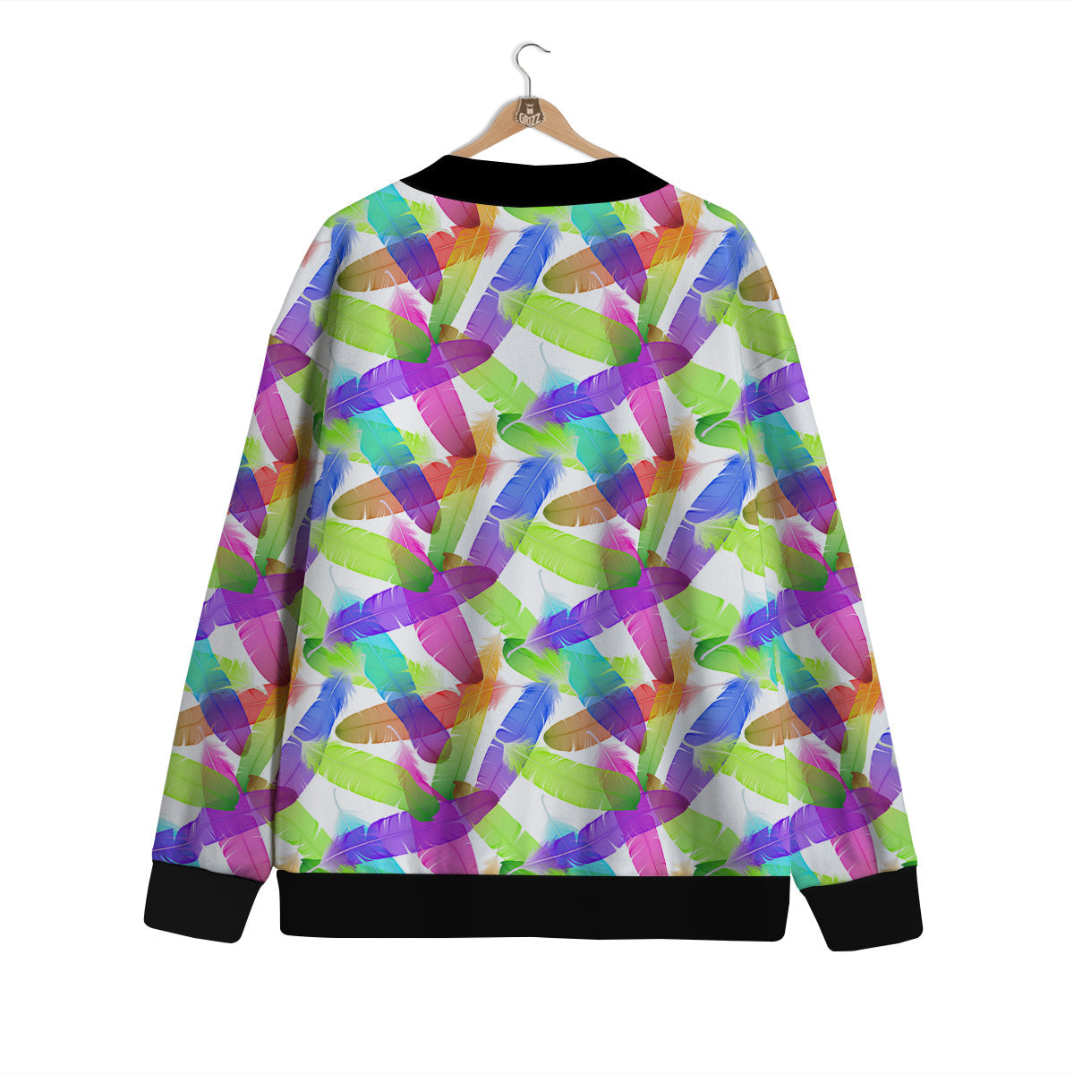 Rainbow Color Feather Print Pattern Cardigan-grizzshop