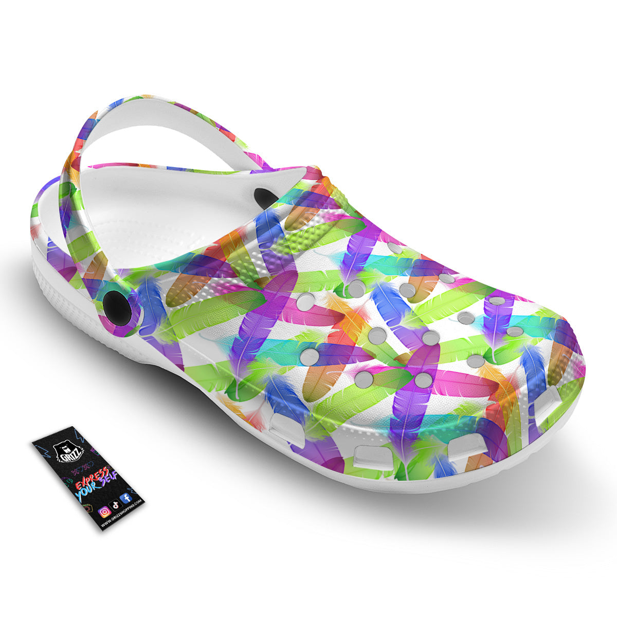 Rainbow Color Feather Print Pattern Clog-grizzshop