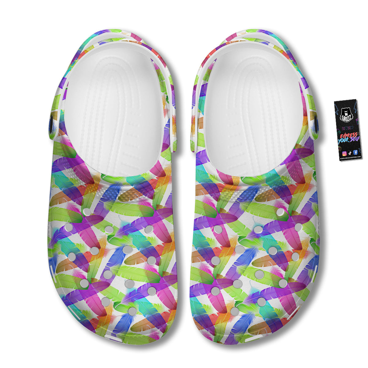 Rainbow Color Feather Print Pattern Clog-grizzshop