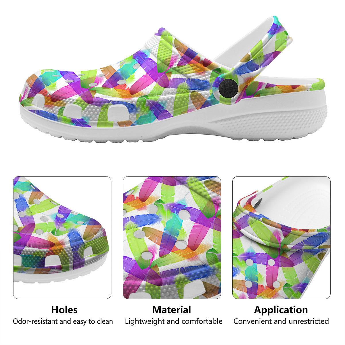 Rainbow Color Feather Print Pattern Clog-grizzshop