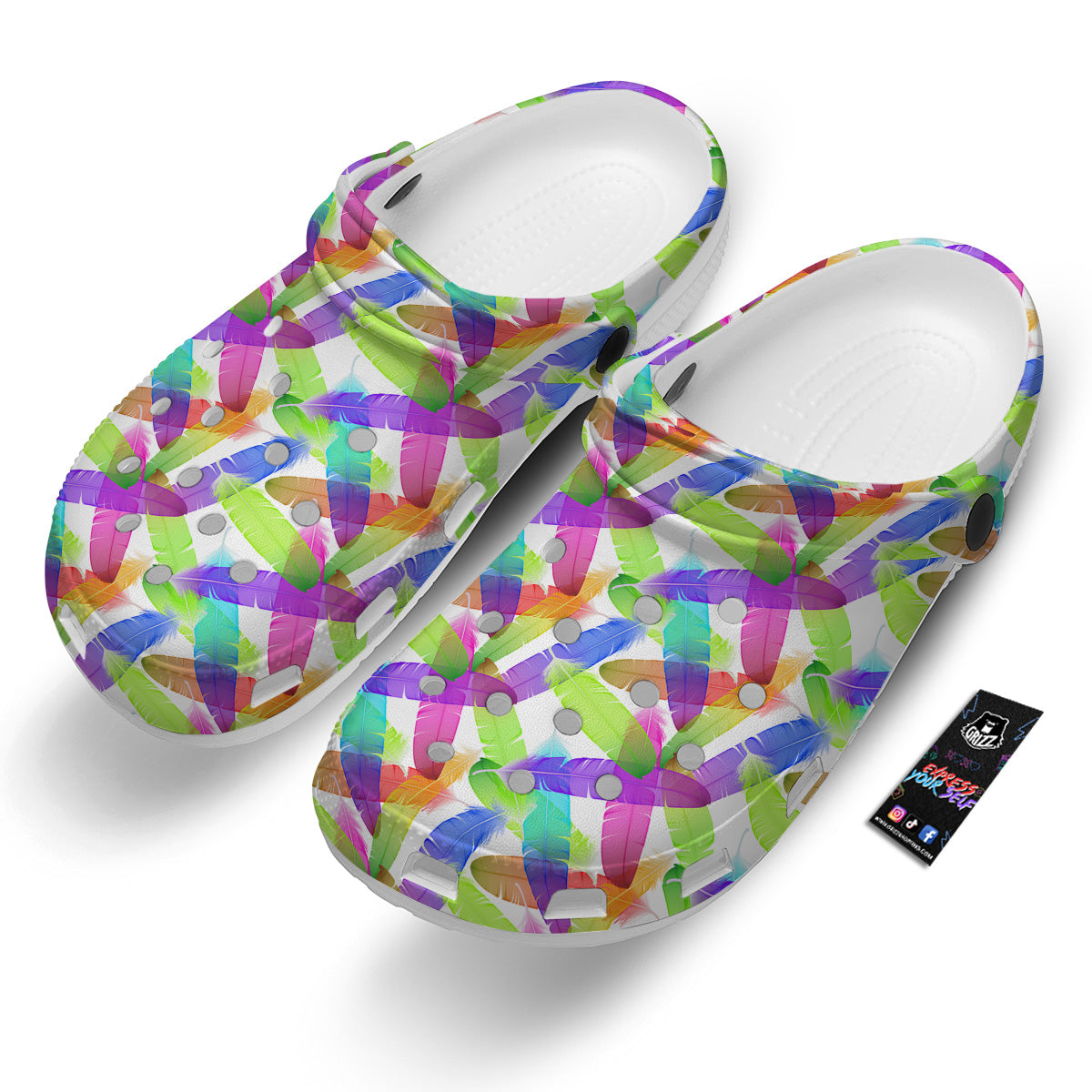 Rainbow Color Feather Print Pattern Clog-grizzshop