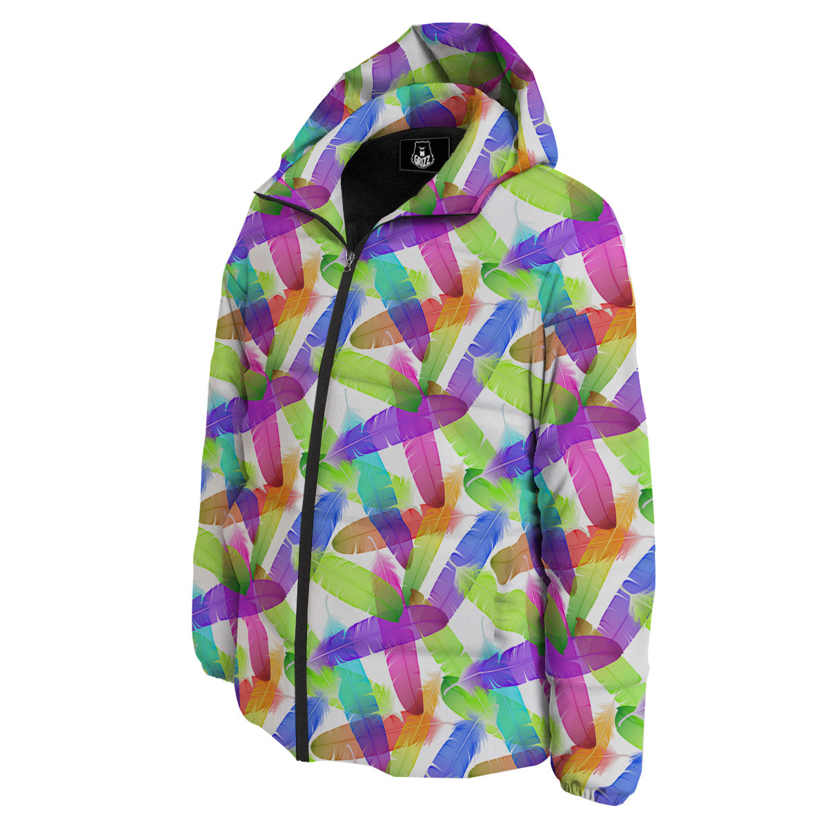 Rainbow Color Feather Print Pattern Down Jacket-grizzshop