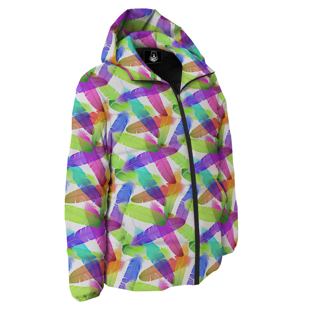 Rainbow Color Feather Print Pattern Down Jacket-grizzshop
