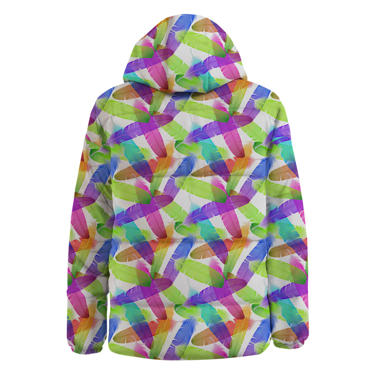 Rainbow Color Feather Print Pattern Down Jacket-grizzshop