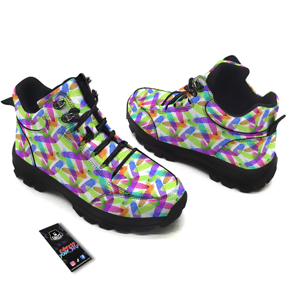 Rainbow Color Feather Print Pattern Hiking Shoes-grizzshop
