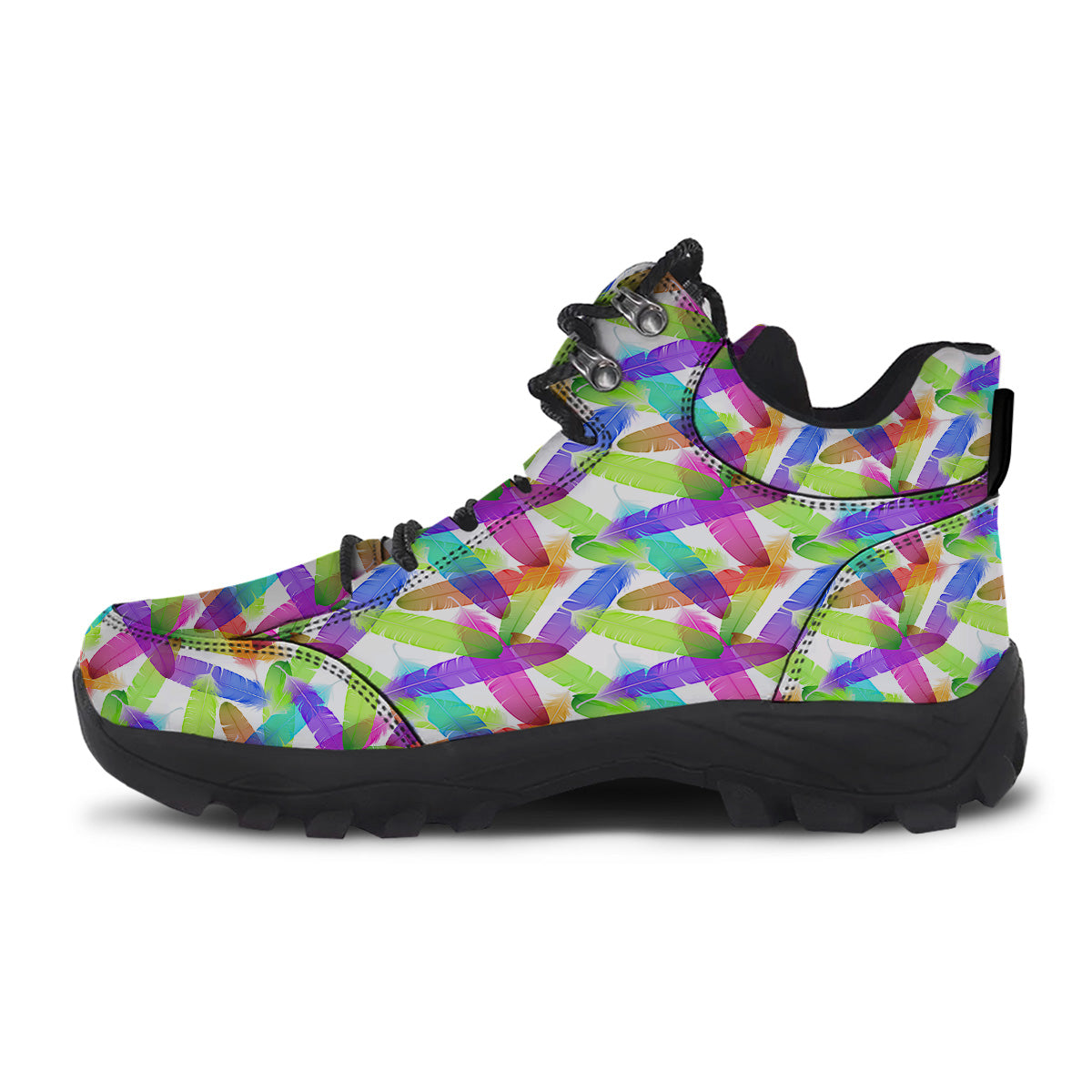 Rainbow Color Feather Print Pattern Hiking Shoes-grizzshop