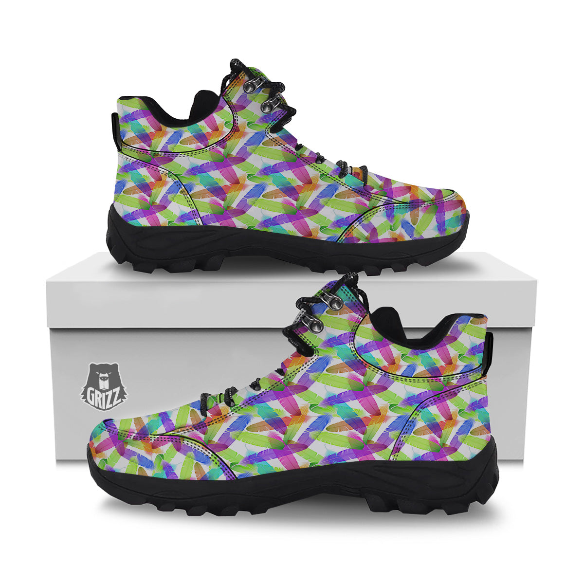 Rainbow Color Feather Print Pattern Hiking Shoes-grizzshop