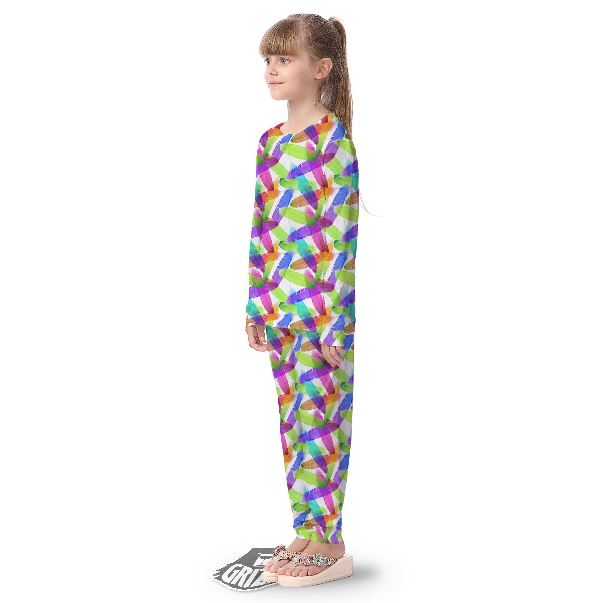 Rainbow Color Feather Print Pattern Kid's Pajamas-grizzshop